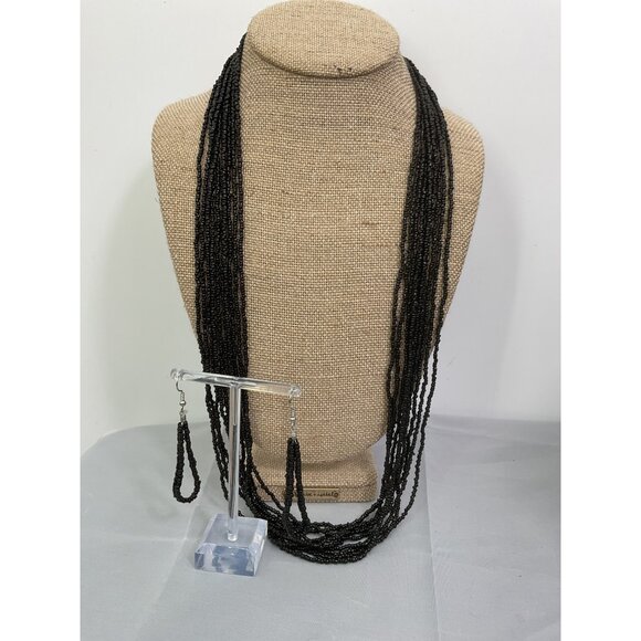 Black Beaded Necklace & Earring Set By Paparazzi - Picture 1 of 7